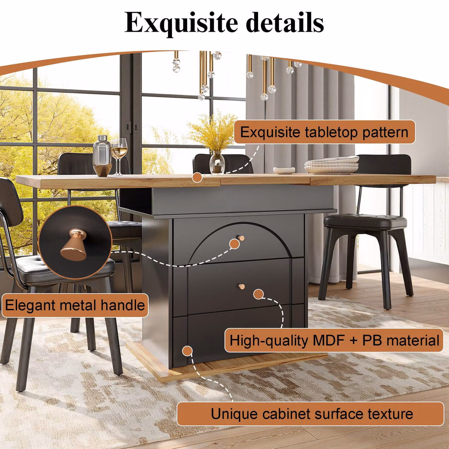 Aosom UK Telescopic Foldable Kitchen Dining Table for 4-6 People with Soft-Close System, Black and Natural, W: 80 cm, D: 110 cm, H: 75 cm – 3