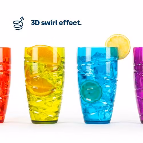 LIVIVO Set of 4 Multicolour Plastic Tumblers, 550ml Reusable Stackable Cups – 4