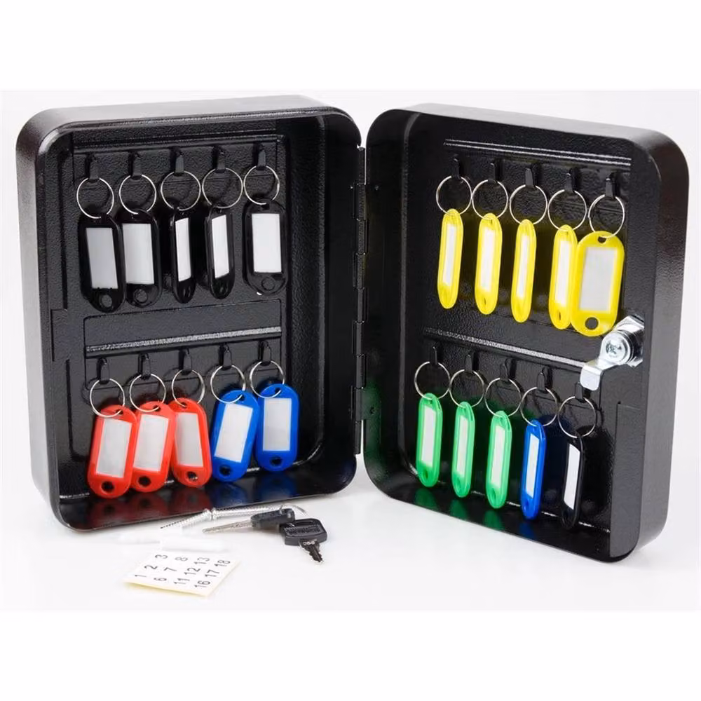 VOGREX Lockable Metal Key Storage Cabinet in Matt Black with 20 Tags, Wall Mounted – 2