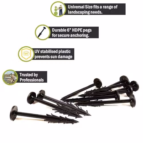 PegDev Heavy Duty 6 inch Black Plastic Landscaping Pegs for Weed Control Membrane, Pack of 80 – 3