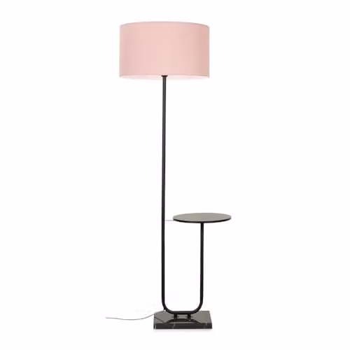ValueLights Black Marble Base Floor Lamp with Blush Pink Fabric Shade