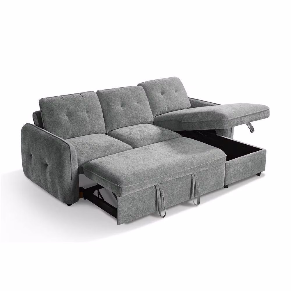 Furnishings For Less UK Seattle L Shaped 4 Seater Fabric Corner Sofa Bed in Grey – 2