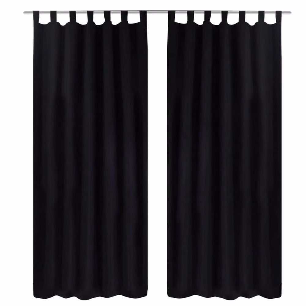 Berkfield Home Black Micro-Satin Curtain Set with Tabs, W: 140 cm, H: 175 cm – 2