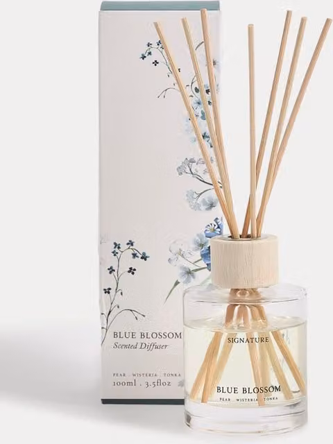 Signature Blue Blossom Floral and Fruity Reed Diffuser, 100ml, Blue Mix