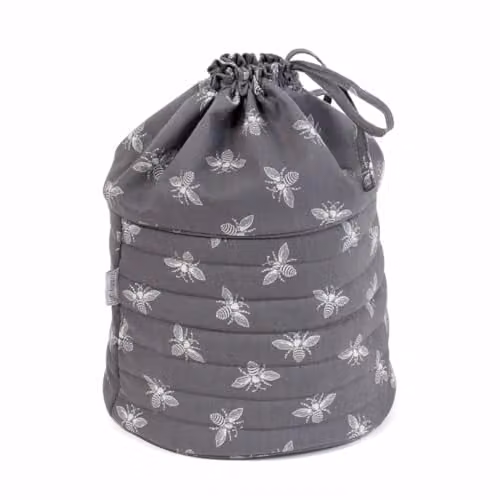 Hobby Gift Drawstring Fabric Craft Bag, Grey Bees, W/D/H: 20.5 x 20.5 x 31.5 cm