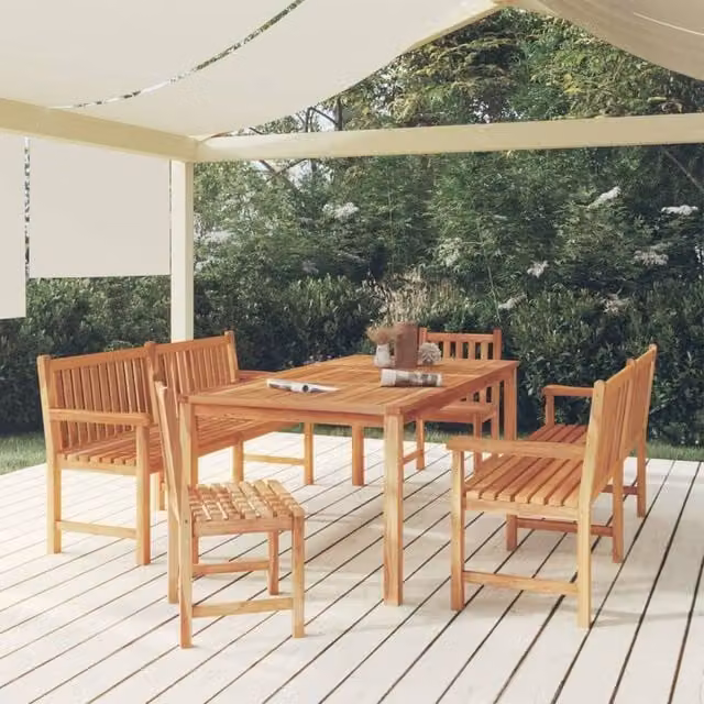 Berkfield Home 5 Piece Garden Dining Set in Brown Solid Teak Wood
