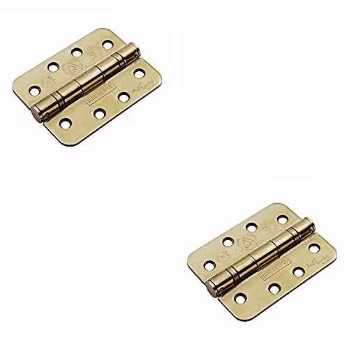Loops 2 Pairs of Rounded Ball Bearing Butt Hinges in Brass, H 102 x W 76 x D 3 mm