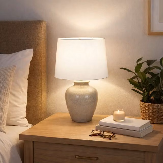 Pagazzi Bethany Dove Grey Ceramic Table Lamp with Fabric Shade