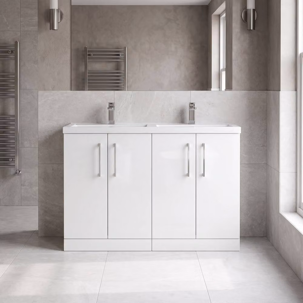 Balterley Gloss White 4 Door Floor Standing Bathroom Unit and Double Basin, W: 120 cm, H: 84 cm – 2