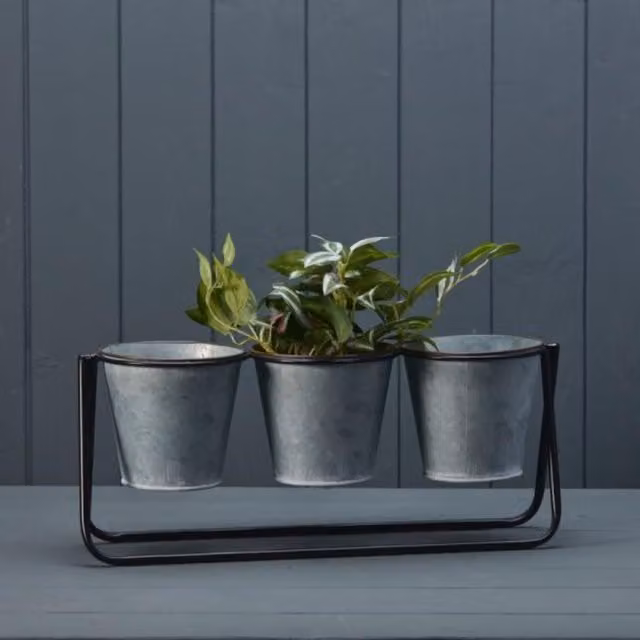 KDMD Rustic Grey Metal Trio Tabletop Pots