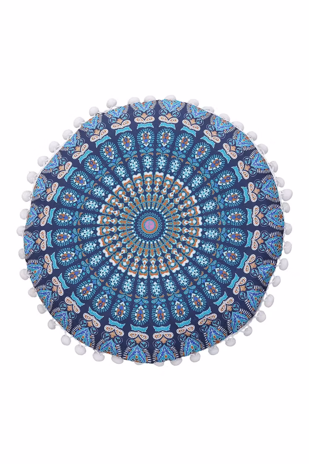 Living and Home Blue Boho Chic Round Feather Throw Pillow Cover, Diameter: 43 cm – 2