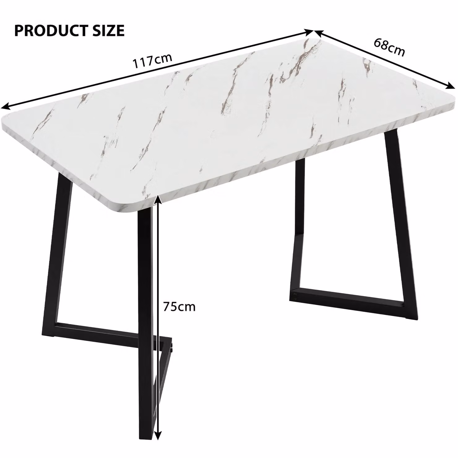 Matteo Modern Rectangular Dining Table in White and Black, W: 117 cm, D: 68 cm, H: 75 cm – 3