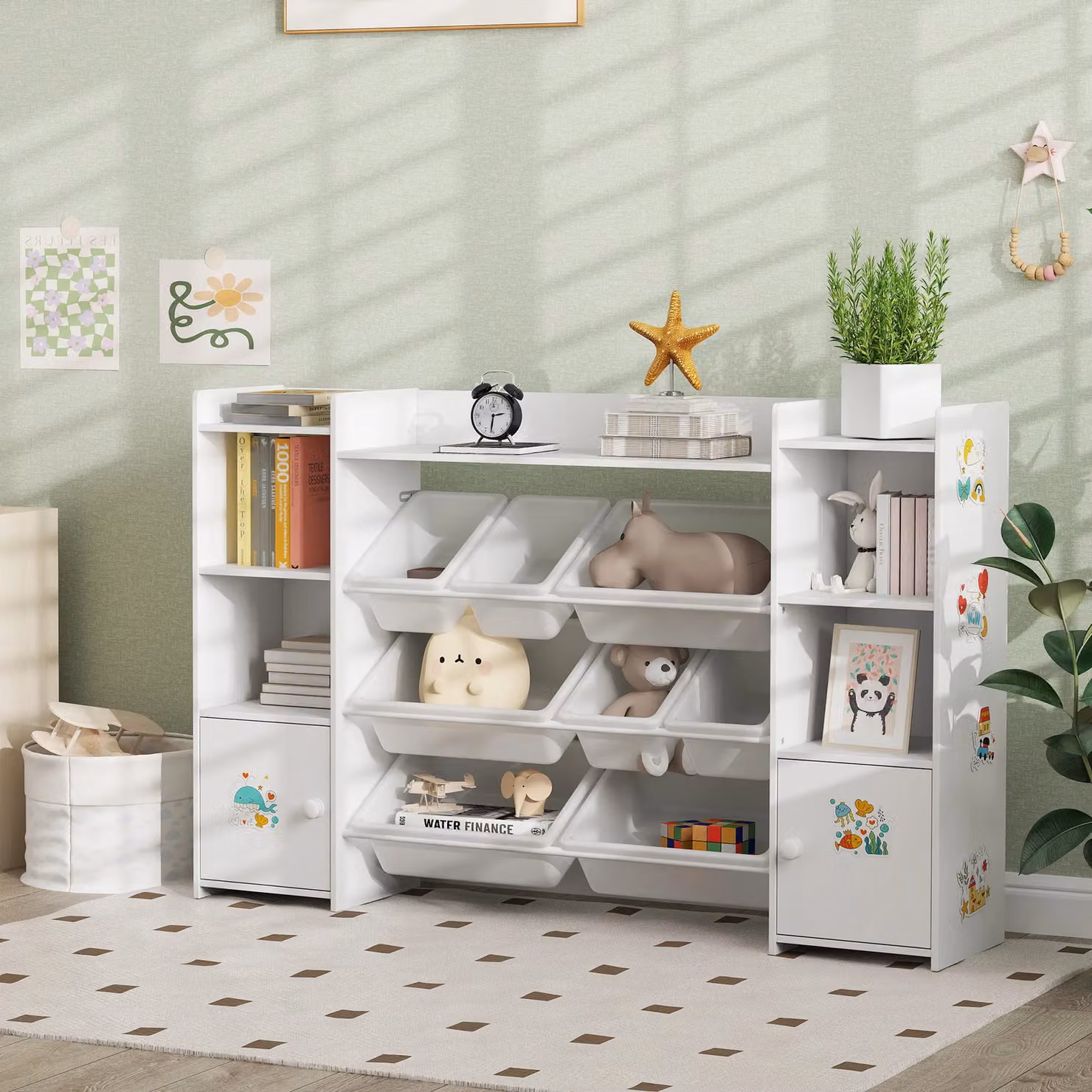 AIYAPLAY Kids Toy Storage Organiser with 8 Removable Bins, White – 2