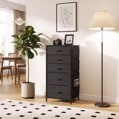 HOMCOM Modern Black Chest of Drawers for Bedroom with 5 Fabric Drawers – 6