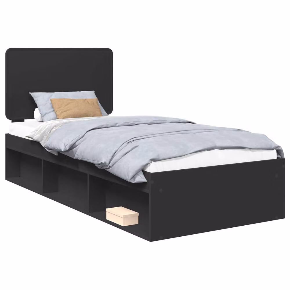 Berkfield Home Modern Bed Frame with Headboard in Black Solid Pine Wood, W: 100 cm, L: 200 cm – 2