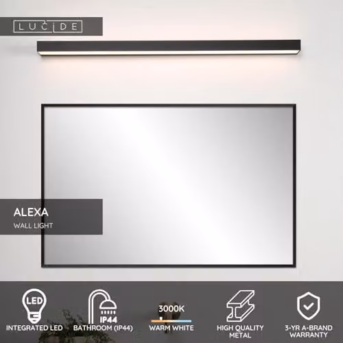 Lucide Netlighting Modern LED Wall Light for Bathroom, Black, 13W, 2700K, IP44 – 2