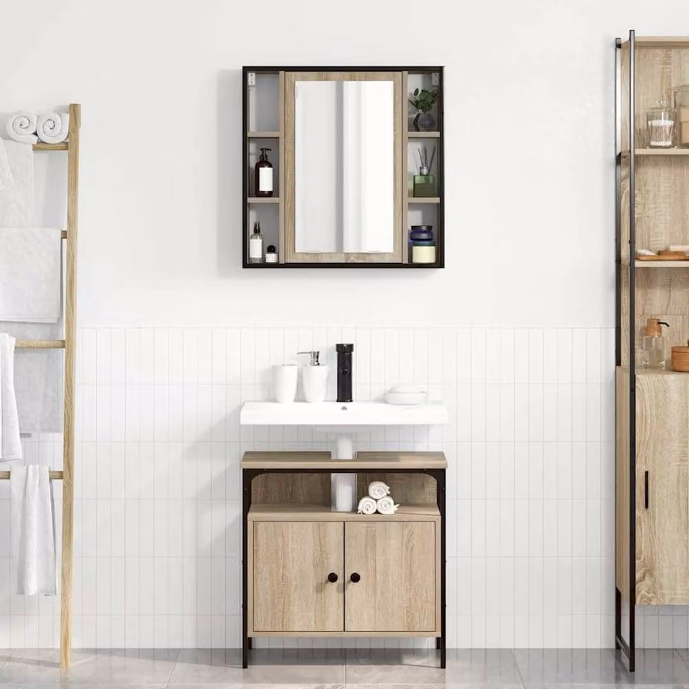 Berkfield Home 2 Piece Modern Bathroom Cabinet Set in Brown Sonoma Oak – 2