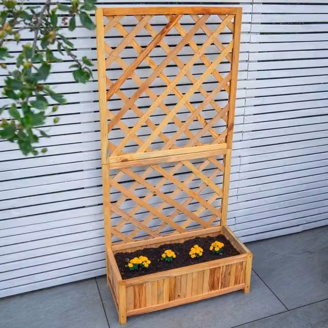 EONLION Brown Wooden Garden Trough Planter Flower Container Box W/D/H: 150 x 72 x 32 cm
