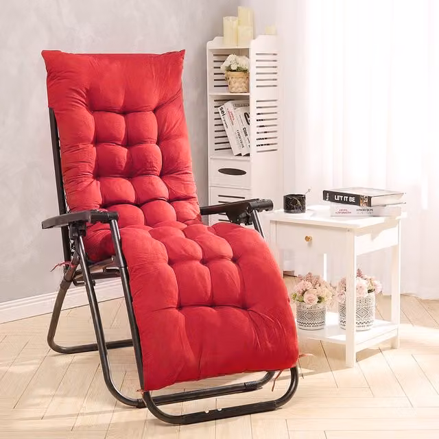 Livingandhome Red Rectangular Outdoor Patio Lounge Recliner Chair Cushion Seat Pad with Non-Slip Cotton Fabric