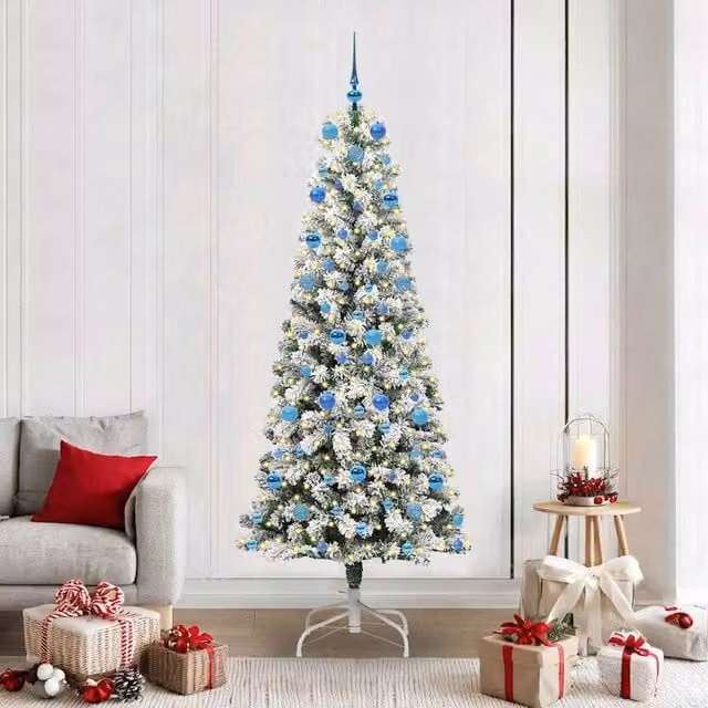 Berkfield Home Artificial Hinged Christmas Tree in Green and White, Height: 210 cm – 1