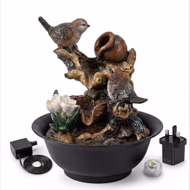 Spector Black Abstract Tabletop Indoor Water Feature with Multicolour LED Light