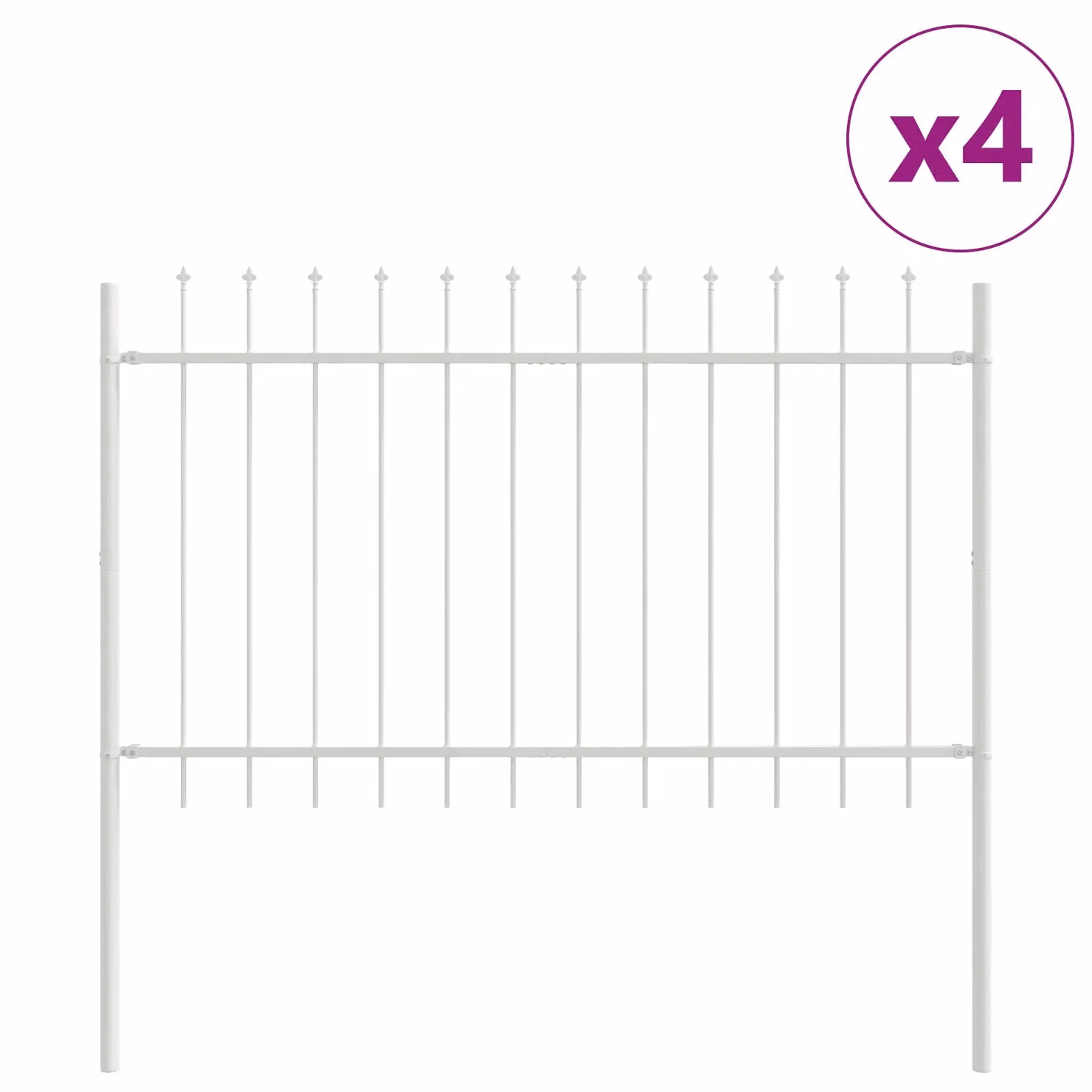 Berkfield Home White Powder-Coated Steel Garden Fence with Spear Top, W: 6.8 m, H: 1.3 m – 2