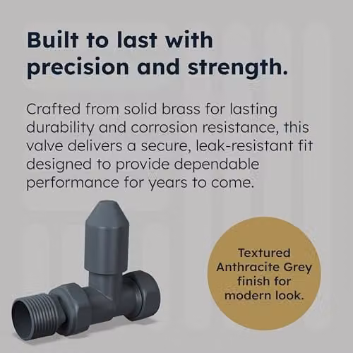 UK Radiators Derry Bold Thermostatic Radiator Valve and Lockshield Set in Anthracite Matt Chrome, 1/2" x 15mm – 3