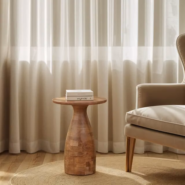 IH Design Jaipur Round Acacia Wood Side Table in Brown