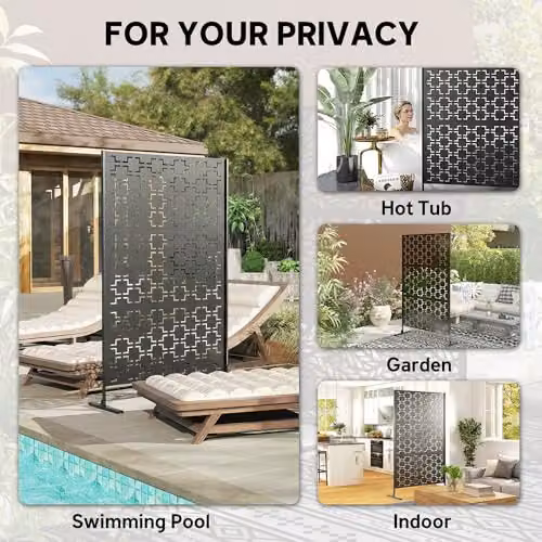 Outsunny Black Metal Freestanding Outdoor Privacy Screen, H 198.0 x W 122.0 x D 45.0 cm – 5