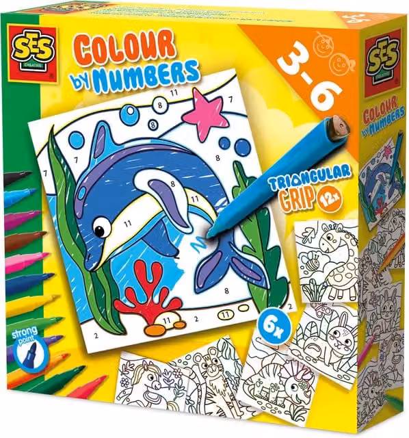 SES Colour by Numbers Painting Kit with Triangular Grip Colouring Pens in Multicolour