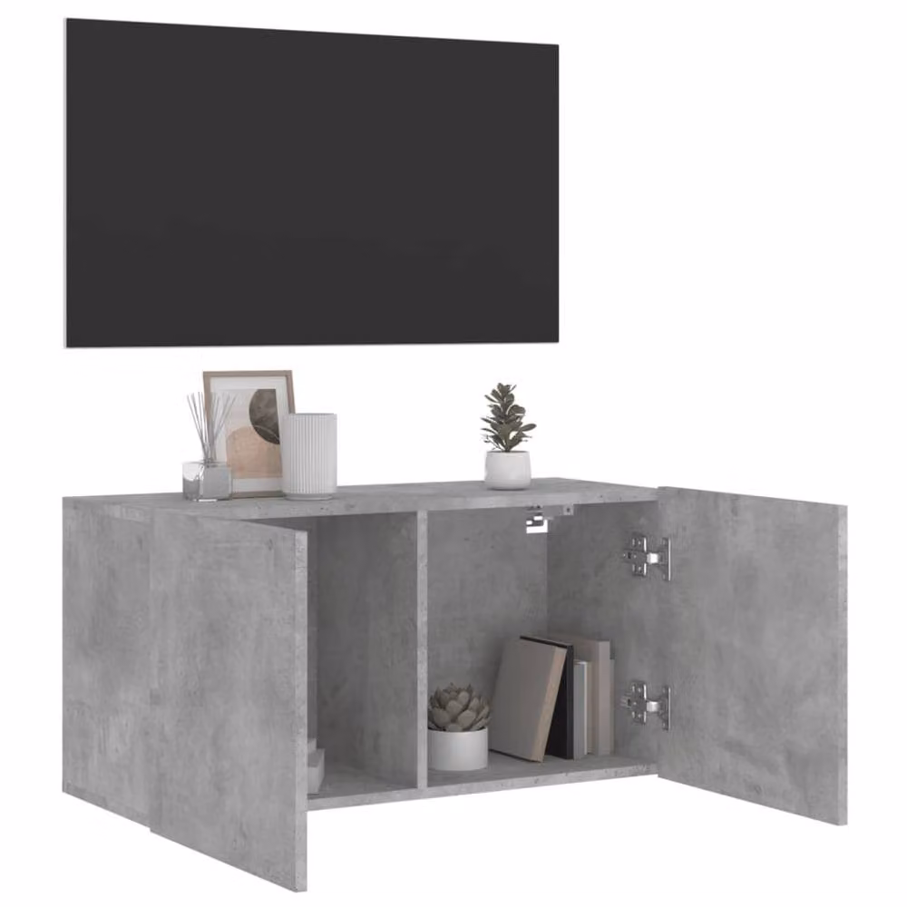 Berkfield Home Wall-mounted TV Cabinet in Concrete Grey, W/D/H: 80 x 30 x 41 cm – 3