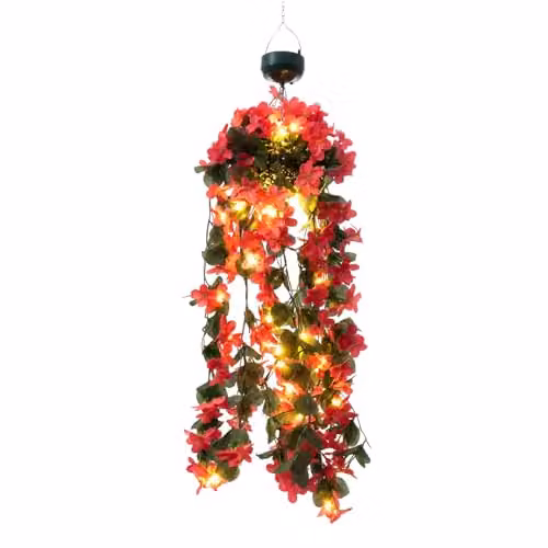 Gardenwize Solar Powered LED Hanging Primrose Flower Lights with 30 LEDs in Red and Pink – 4