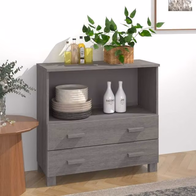 Berkfield Home HAMAR Sideboard in Light Grey Solid Pine, W/D/H: 85 x 35 x 80 cm