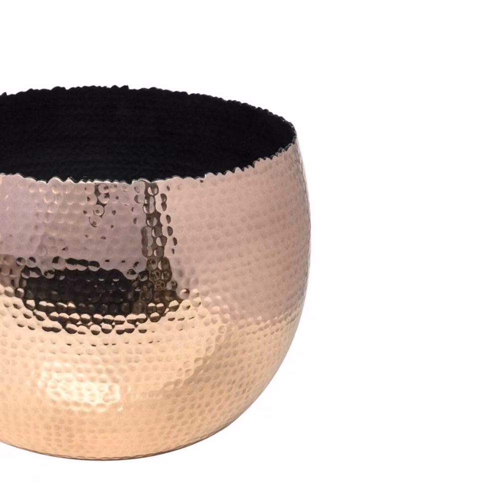 Lemon Pavilion Hammered Metal Round Tabletop Bowl Planter in Copper and Black, W: 19 cm, D: 19 cm, H: 14 cm – 2