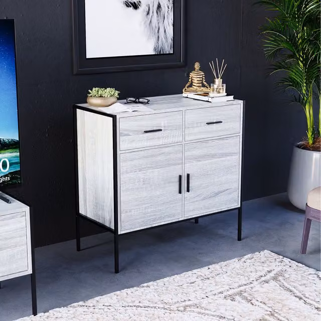 Vida Designs Brooklyn Industrial 2 Door 2 Drawer Sideboard in Grey