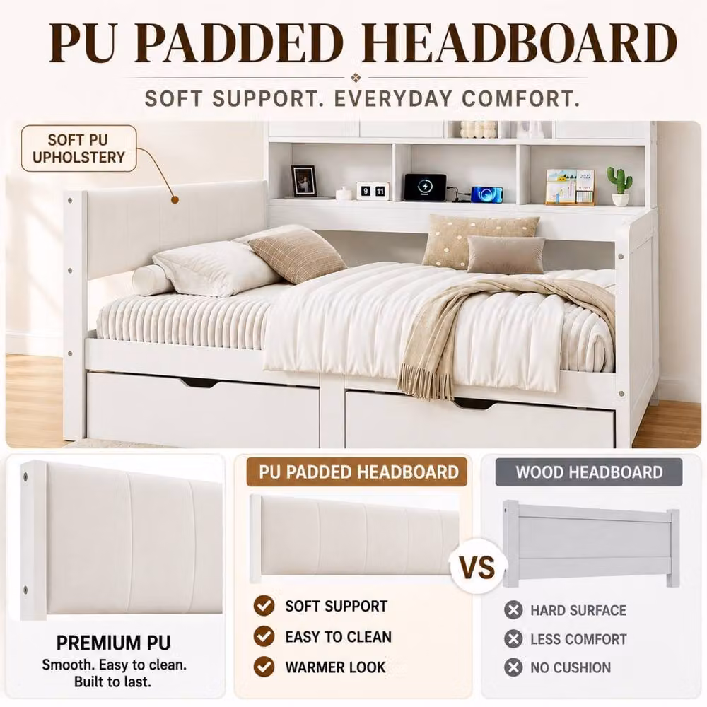 Rolipo Single Kids Storage Bed in White with LED Lighting, USB Charging Port and Drawers, W/D/H: 90 x 190 cm – 2