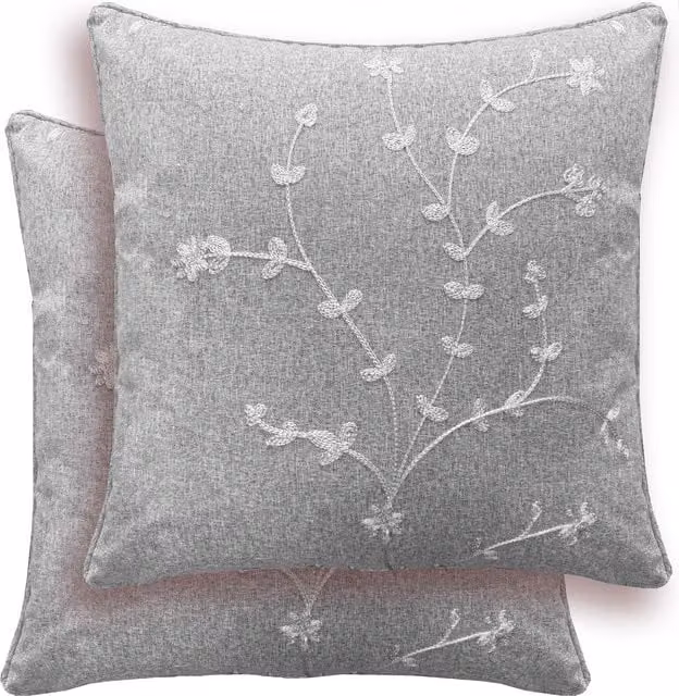 Enhanced Living Tivoli Floral Embroidery Pair of Cushion Covers in Grey, W/D/H: 43 x 43 x 0 cm