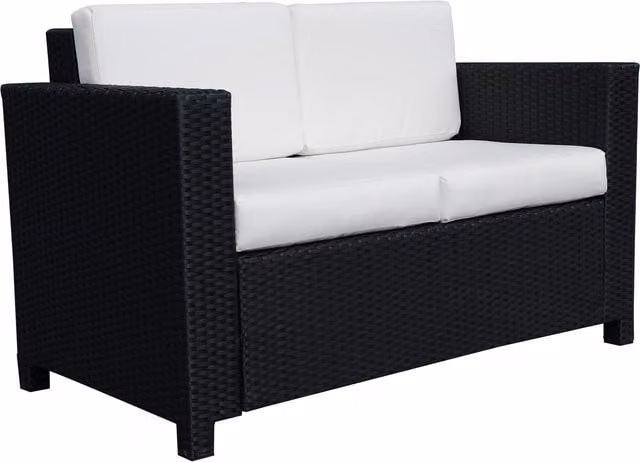 Outsunny 2 Seater Rattan Garden Sofa with Padded Cushions and Armrests, Black – 1