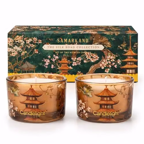 Candlelight The Silk Road Collection Samarkand Moroccan Spice Candle Duo Gift Set in Amber and Dusty Pink – 1