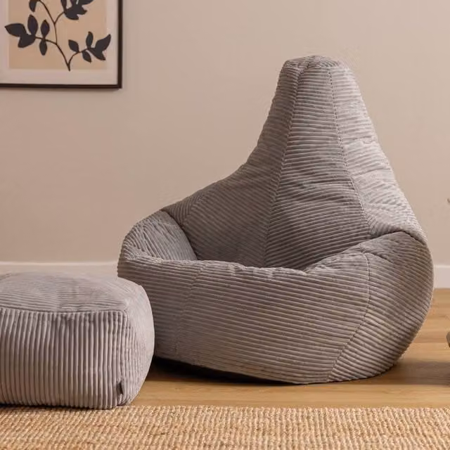 icon Dalton Corduroy XL Recliner Bean Bag and Footstool in Grey