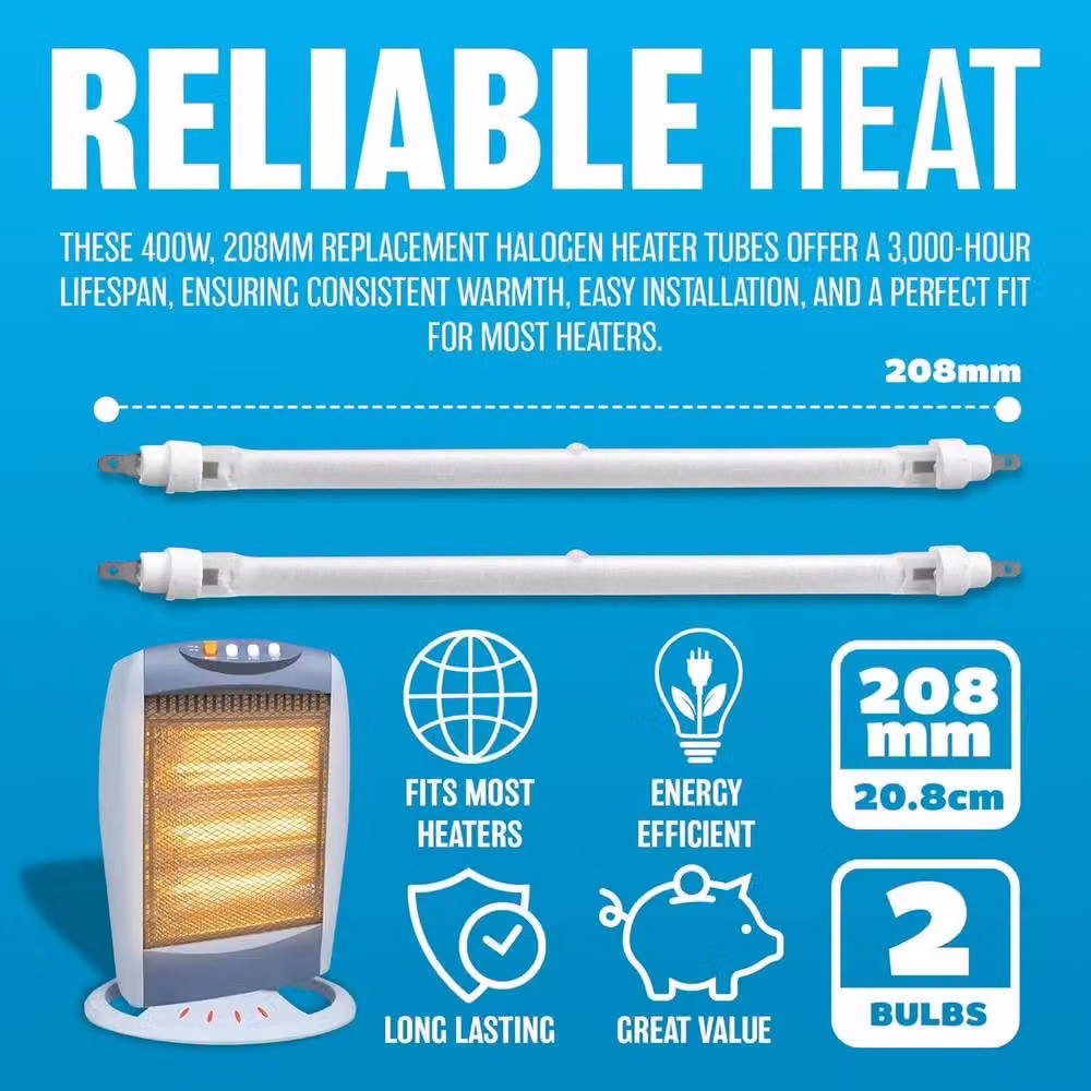 BARGAINS-GALORE Set of 2 Replacement Halogen Heater Element Bulbs, 400W, Natural White – 2