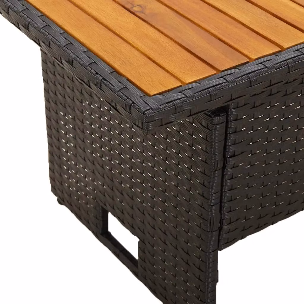 Berkfield Home Garden Table in Black, Made from Solid Acacia Wood and Poly Rattan, W: 100 cm, D: 50 cm, H: 43/63 cm – 4