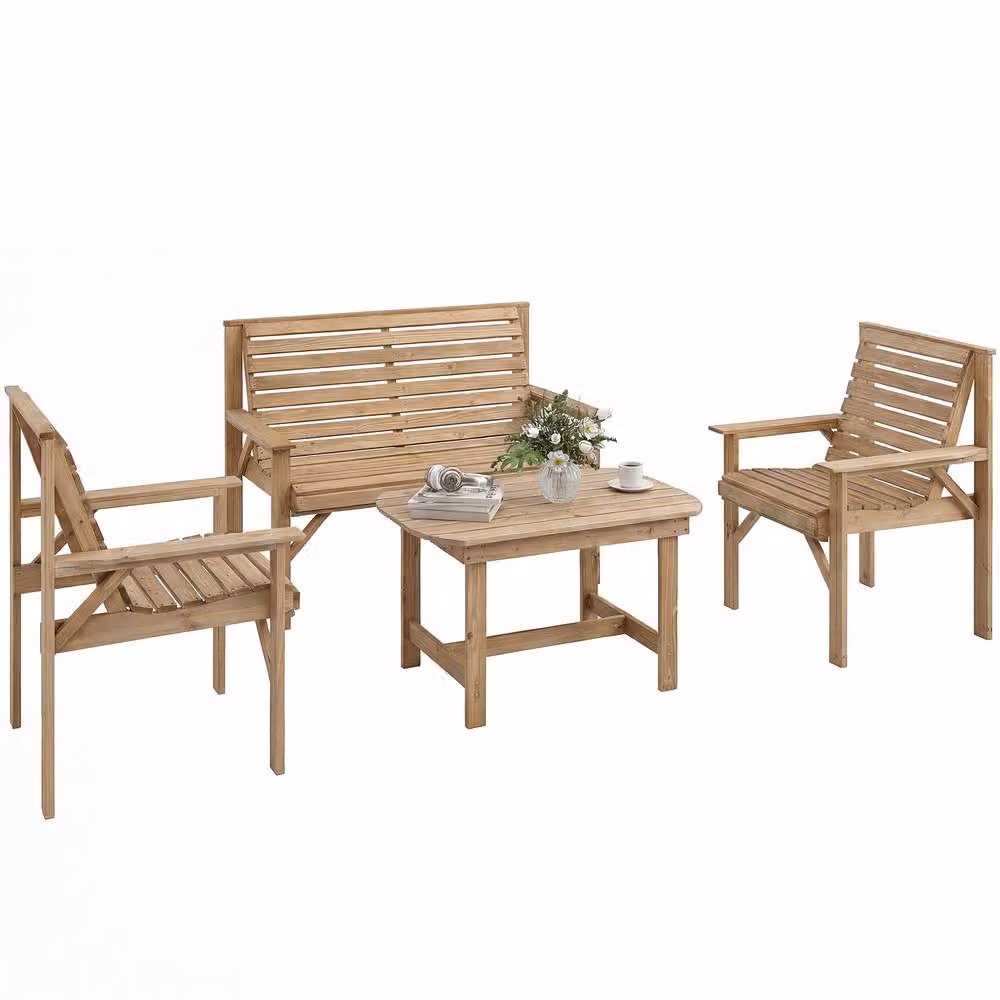 OUTSUNNY 4 Seater Garden Furniture Sofa Set with Curved Seat in Beige – 2
