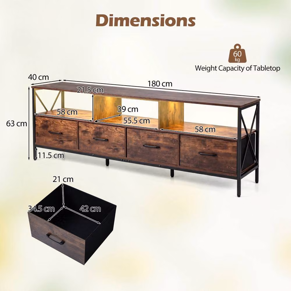 Gymax LED Entertainment Center for up to 80 inch TVs with 4 Drawers, Brown – 2