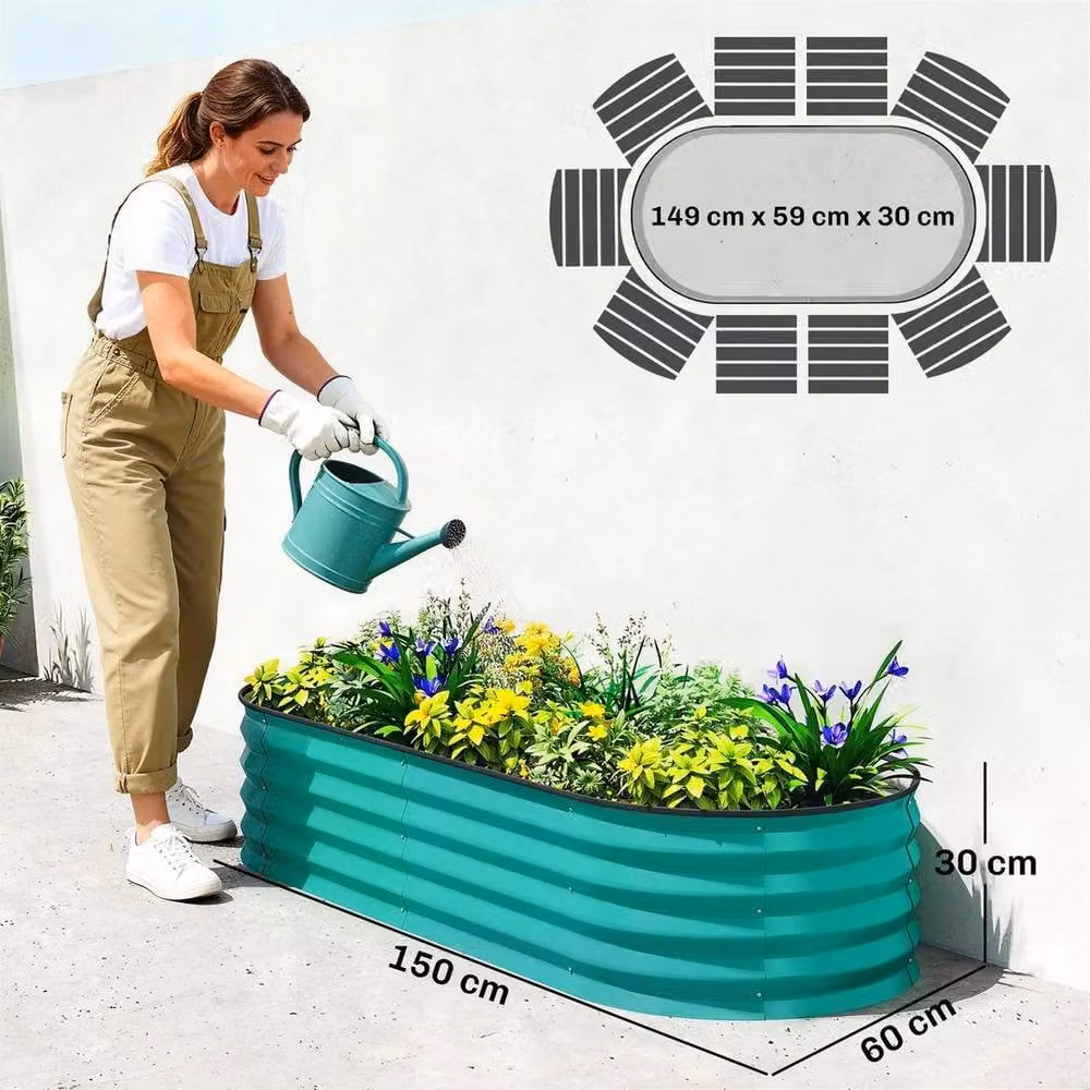 Kelvenix Set of 2 Galvanised Steel Raised Beds in Petrol Green, W/D/H: 150 x 60 x 30 cm – 2
