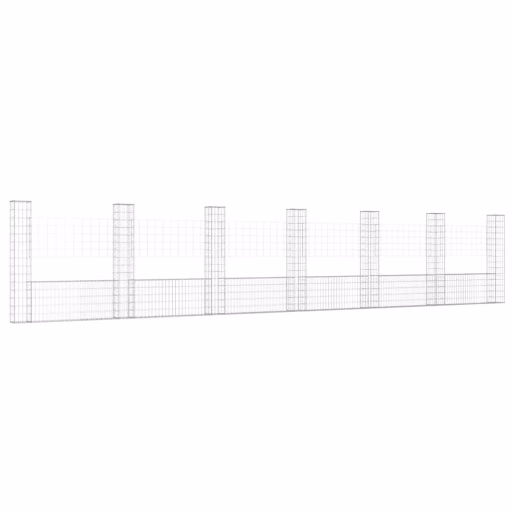Berkfield Home U-shape Silver Iron Gabion Basket with 7 Posts, W/D/H: 740 x 20 x 150 cm – 2