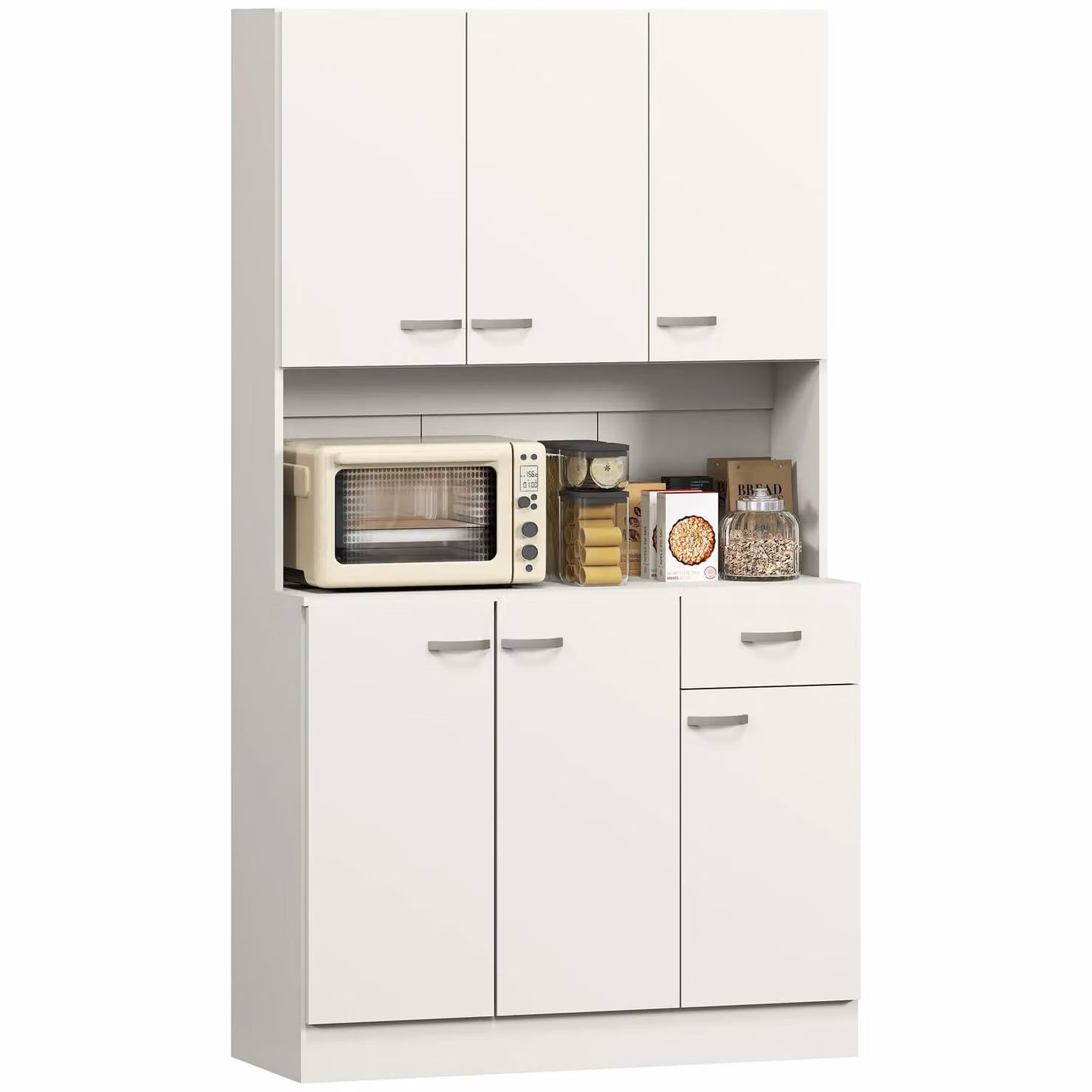 HOMCOM Modern Freestanding Kitchen Tall Unit in White with Hinged Doors and Drawers, H 180 x W 101 x D 39 cm – 2