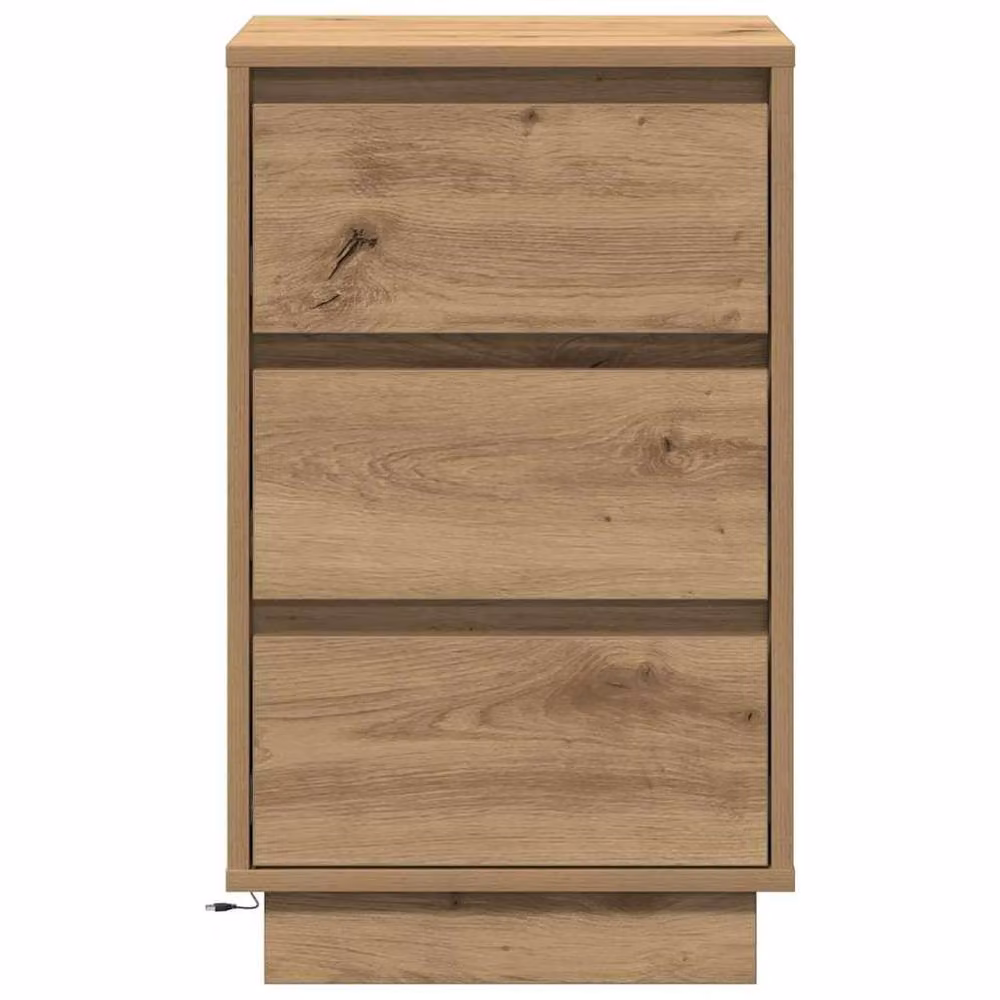 Berkfield Home Artisan Oak Bedside Cabinet with Integrated LED Lighting, Brown, W: 39 cm, D: 34.5 cm, H: 65 cm – 3
