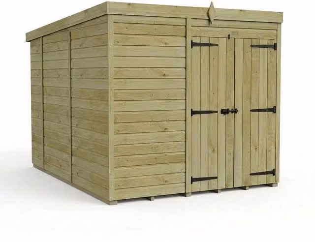 Buttercup Farm Pent Garden Shed in Brown Timber with Double Doors and No Windows, W/D/H: 304.8 x 213.36 x 213 cm – 1