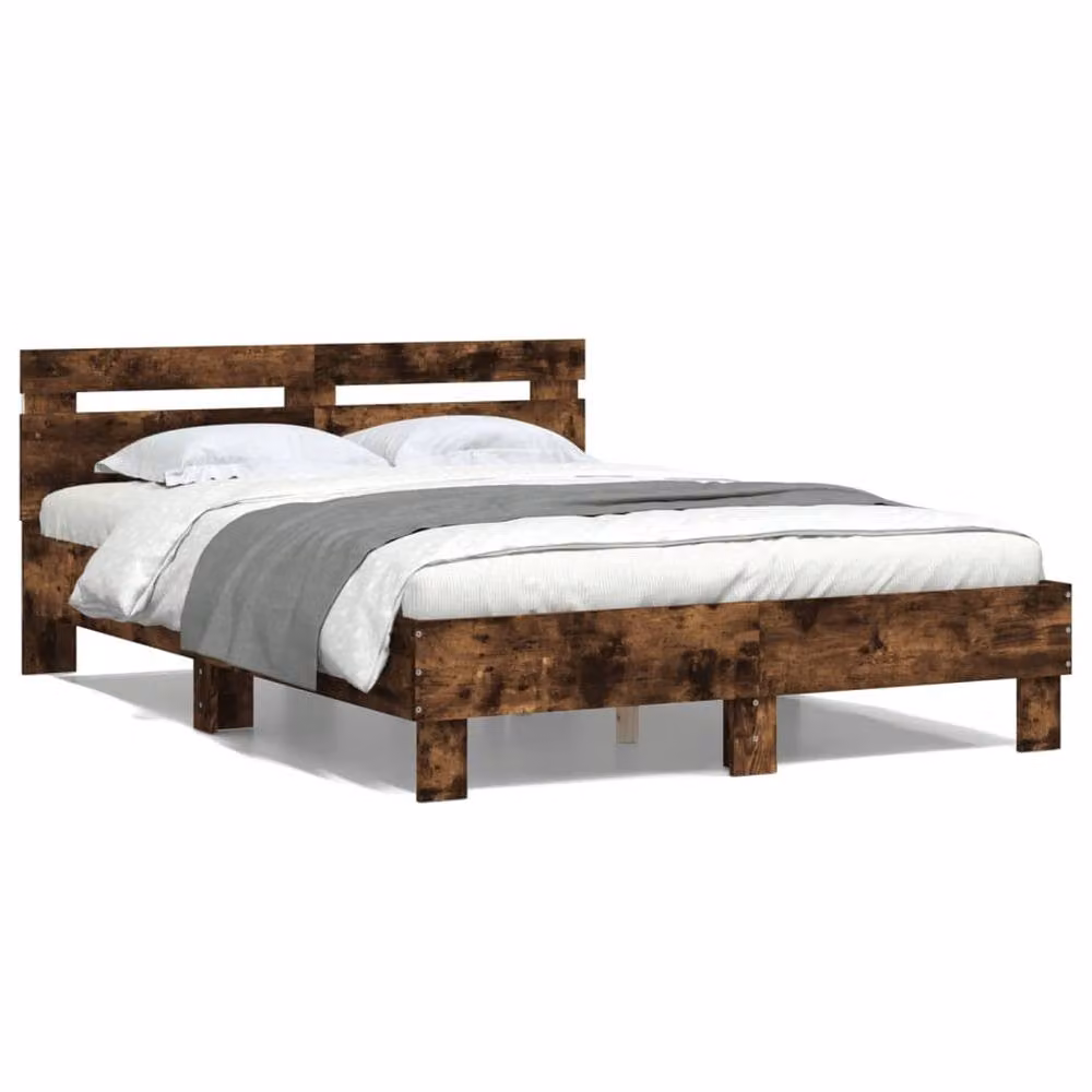 Berkfield Home Durable Small Double Bed Frame with LED Under-Bed Lighting in Smoked Oak Brown, W/D/H: 120 x 200 x 70 cm – 4